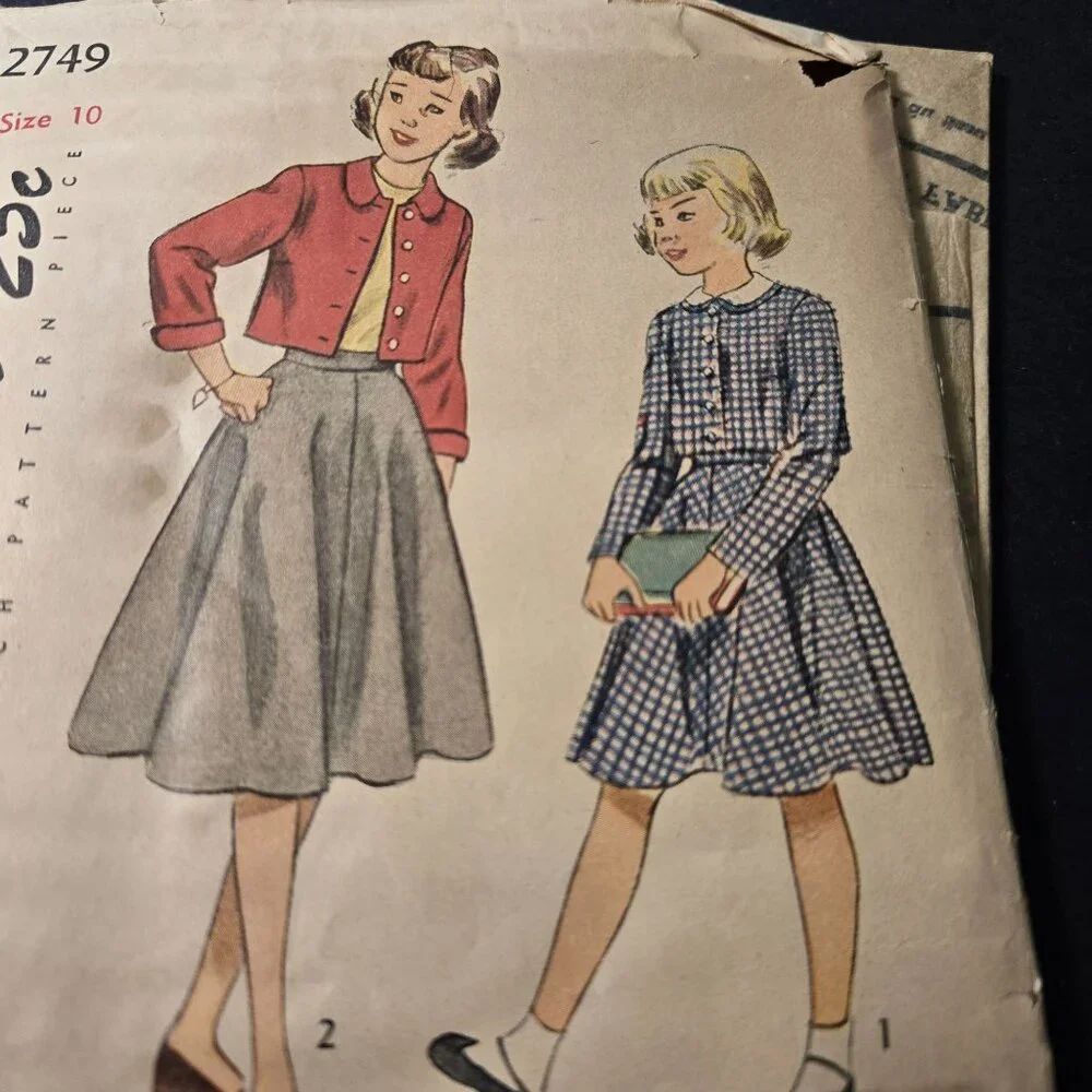 Simplicity 2749 sewing pattern Girls bolero skirt Size 10 vintage 40s CUT
